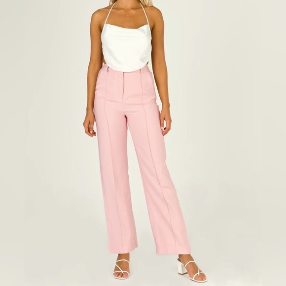 Princess Polly Kirstyn Pants Size 8X31” Pink Straight Leg High Waisted Preppy - Picture 1 of 11